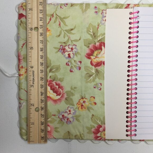 Handmade Notebook Journal Cover 6"X7" Green Floral Fabric Salvage Edges Quilting - Picture 8 of 8